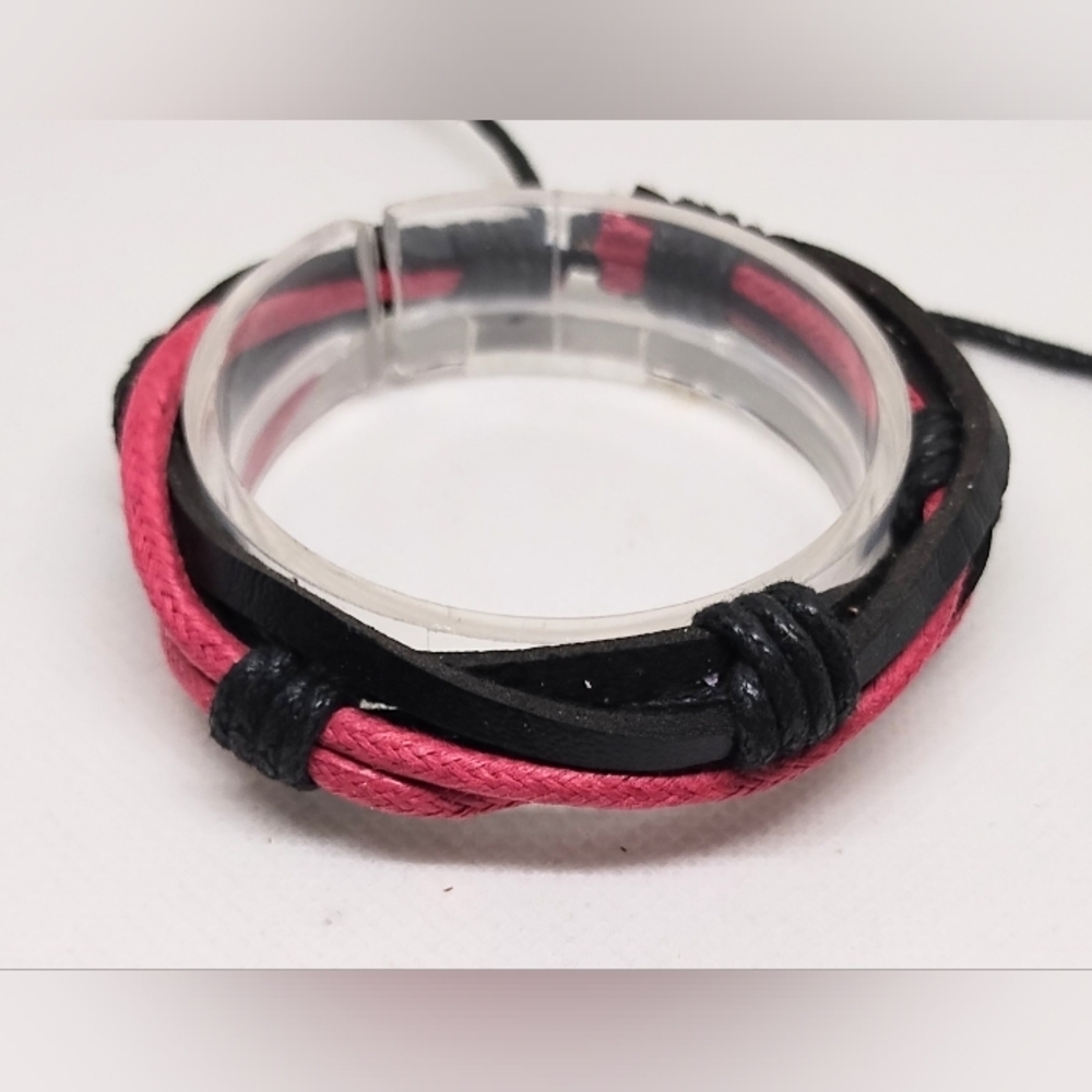 Men's Bracelet Leather Braided Black NEW f35‎